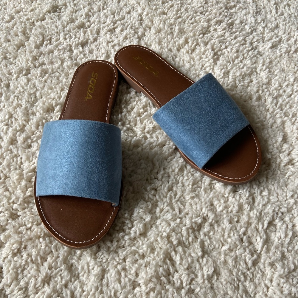 NWOB Soda Blue and Brown Sandals Slip-On Style